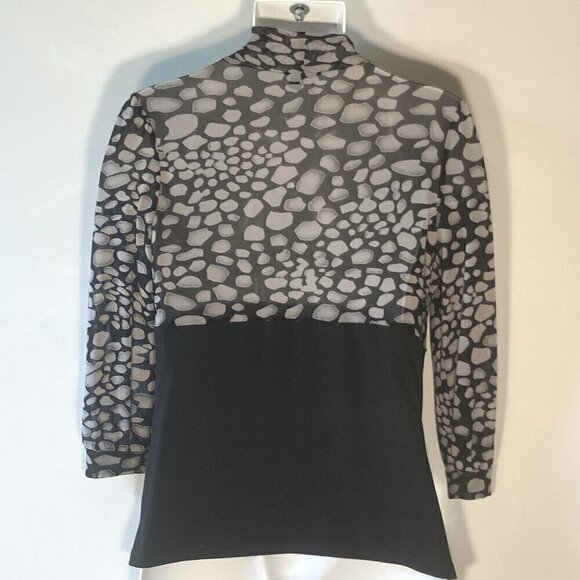 Forever SZ L Black mesh abstract print mock turtleneck long sleeve top classic - Picture 5 of 7